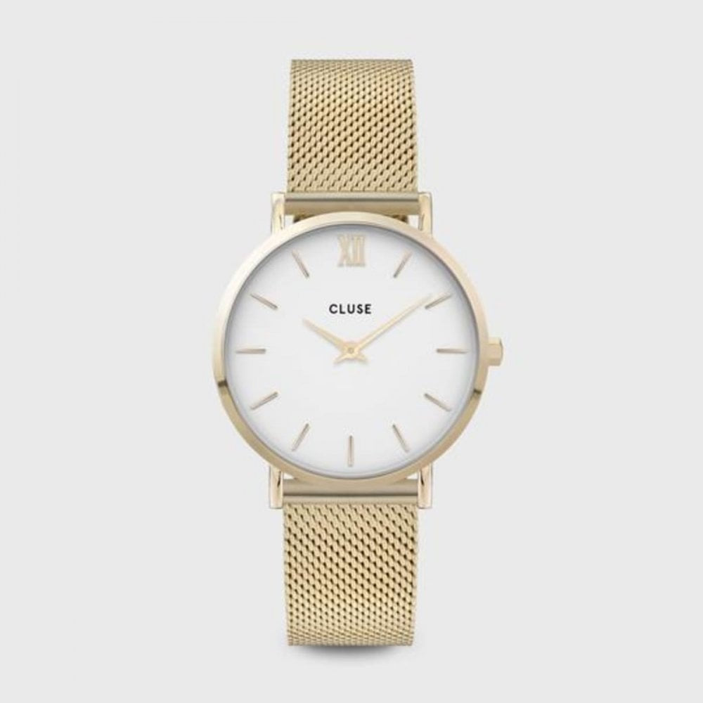 MINUIT GOLD STAINLESS STEEL MESH BRACELET WITH WHITE DIAL
