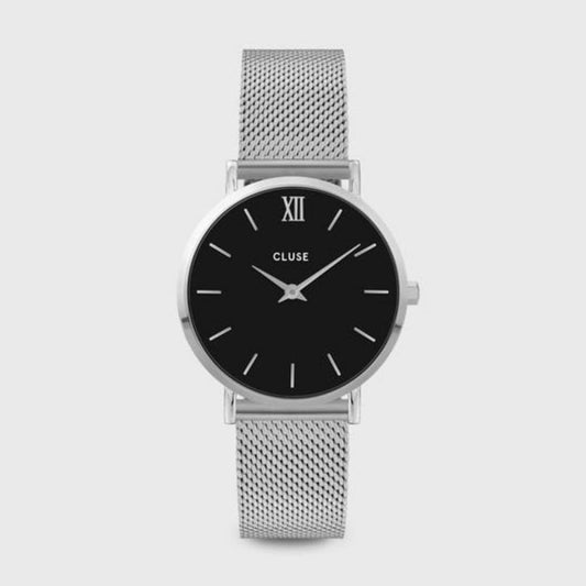 MINUIT STAINLESS STEEL MESH BRACELET WATCH WITH BLACK DIAL