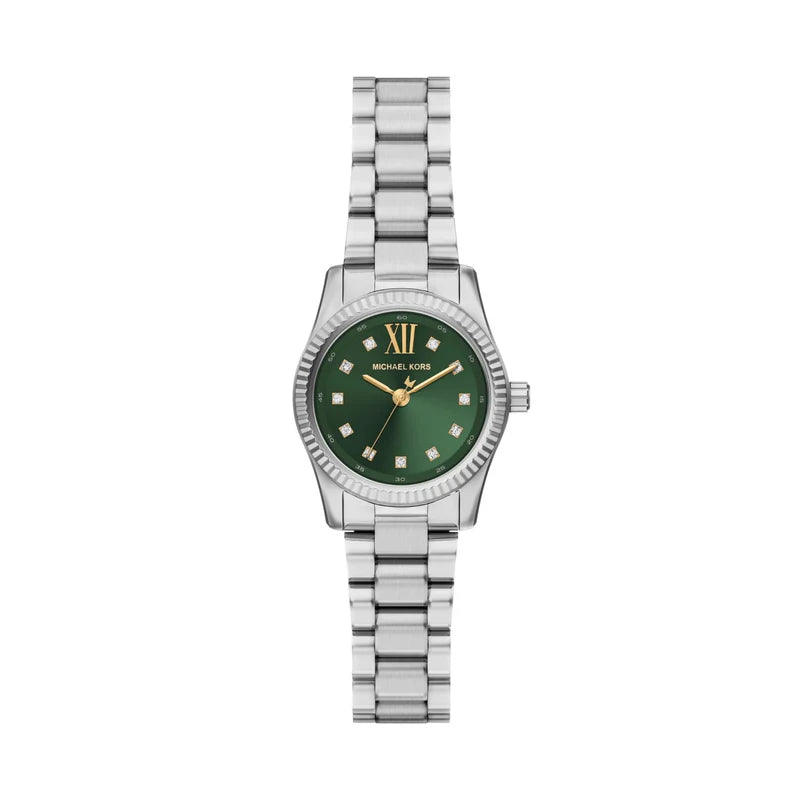 MK LEXINGTON PETITE GREEN DIAL LADIES STAINLESS STEEL WATCH