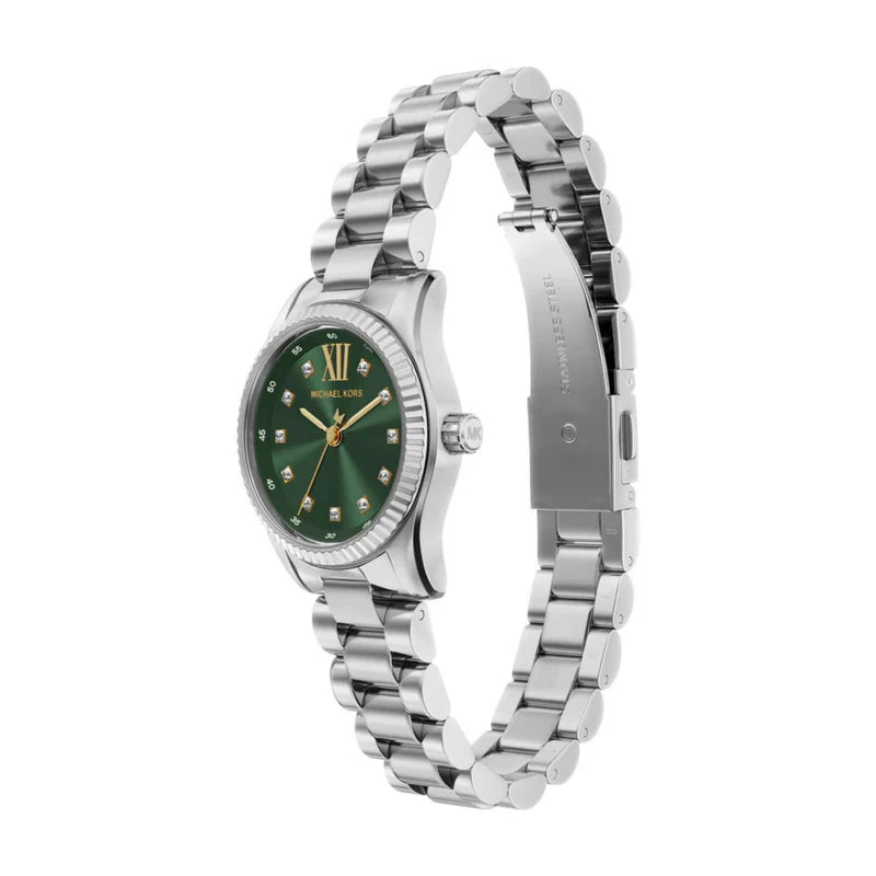 MK LEXINGTON PETITE GREEN DIAL LADIES STAINLESS STEEL WATCH
