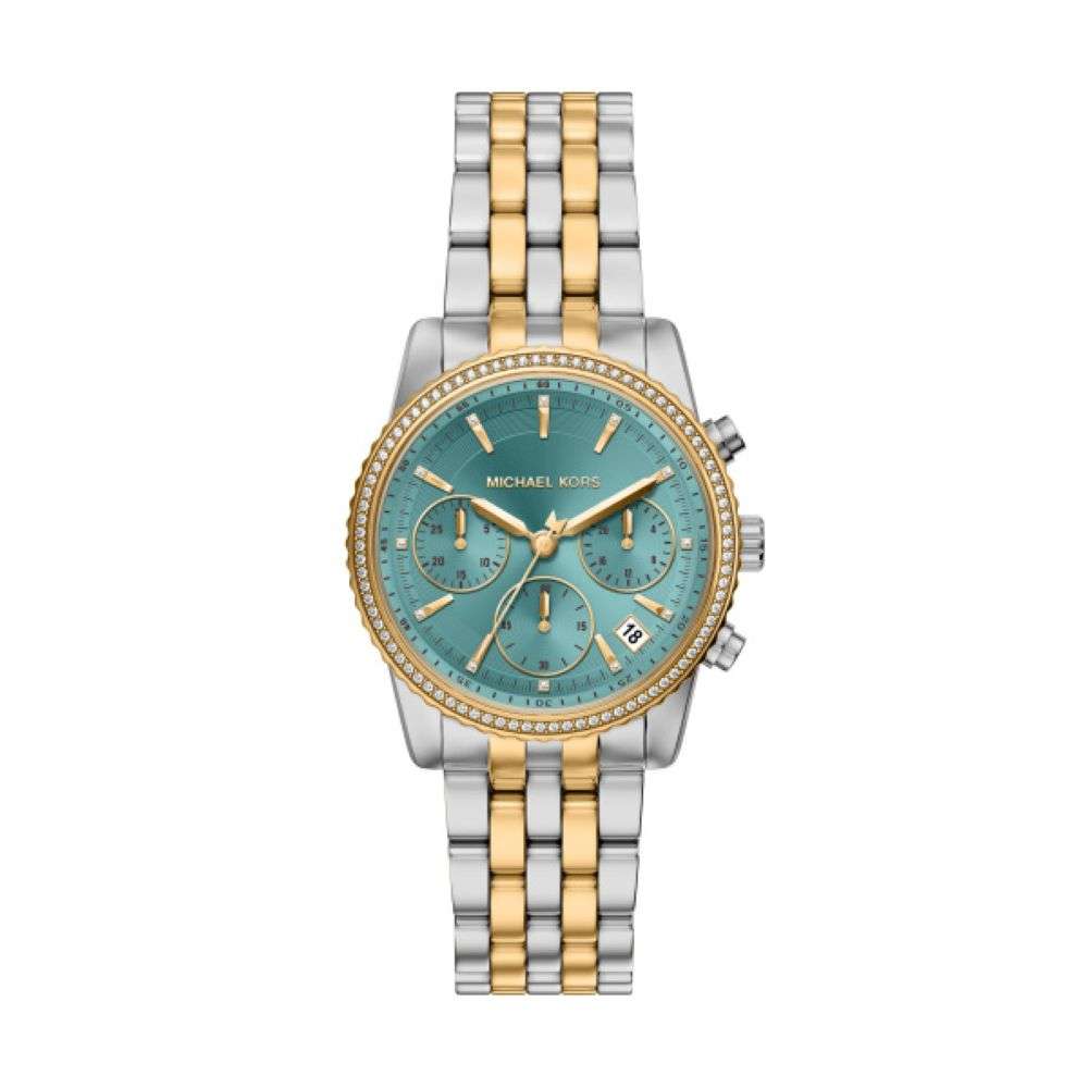MK BRYANT PAVE TURQ DIAL LADIES TWO-TONED STAINLESS STEEL WATCH