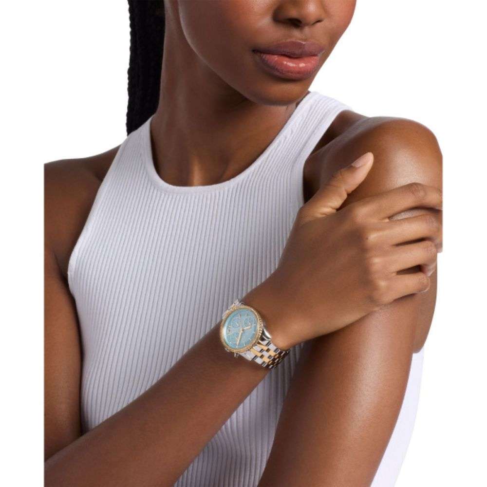 MK BRYANT PAVE TURQ DIAL LADIES TWO-TONED STAINLESS STEEL WATCH