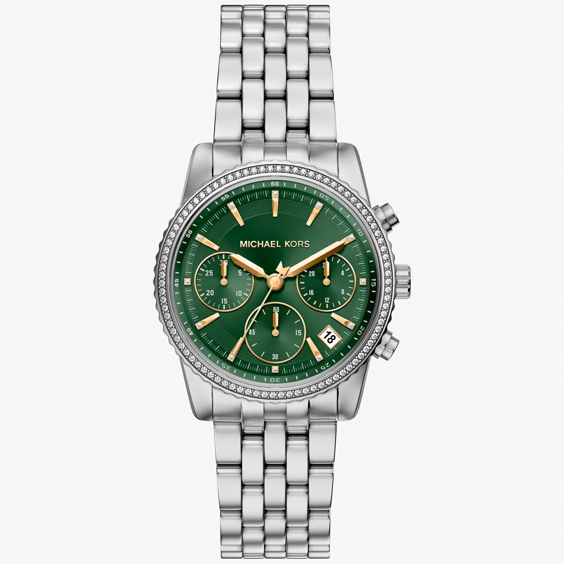 MK BRYANT PAVE GREEN DIAL LADIES STAINLESS STEEL WATCH