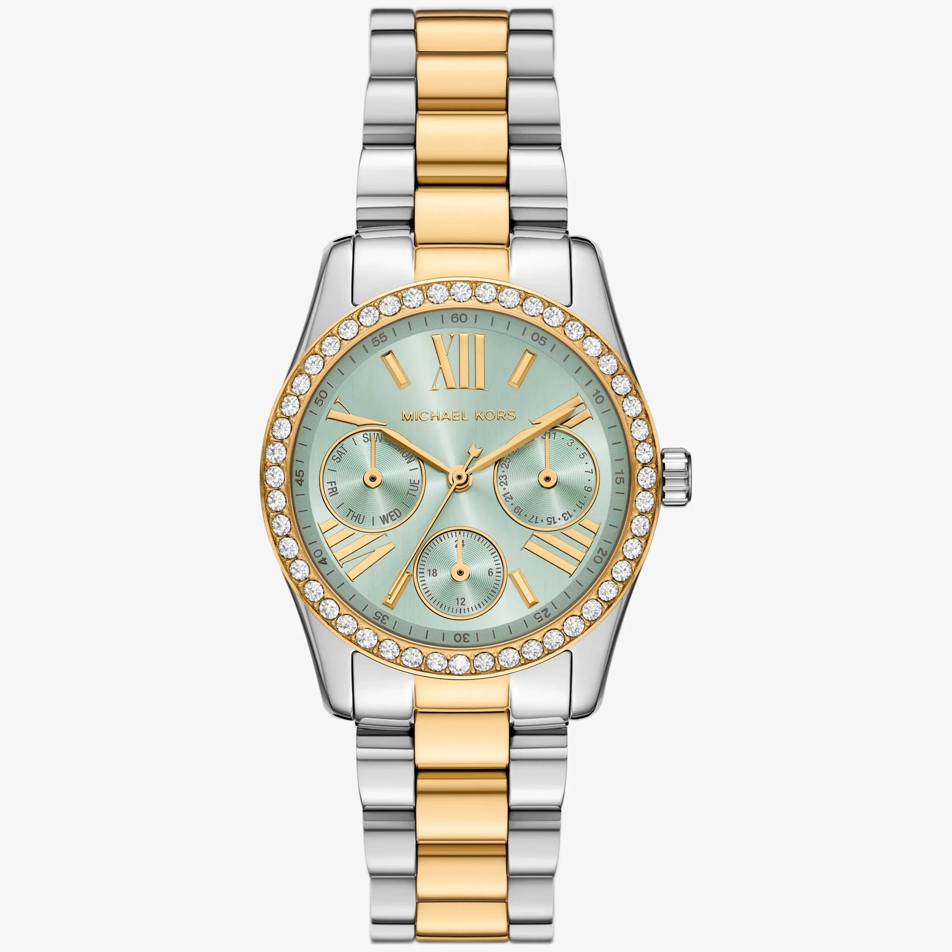 Michael Kors Lexington Pavé Light Green Dial Ladies Two-Tone Watch