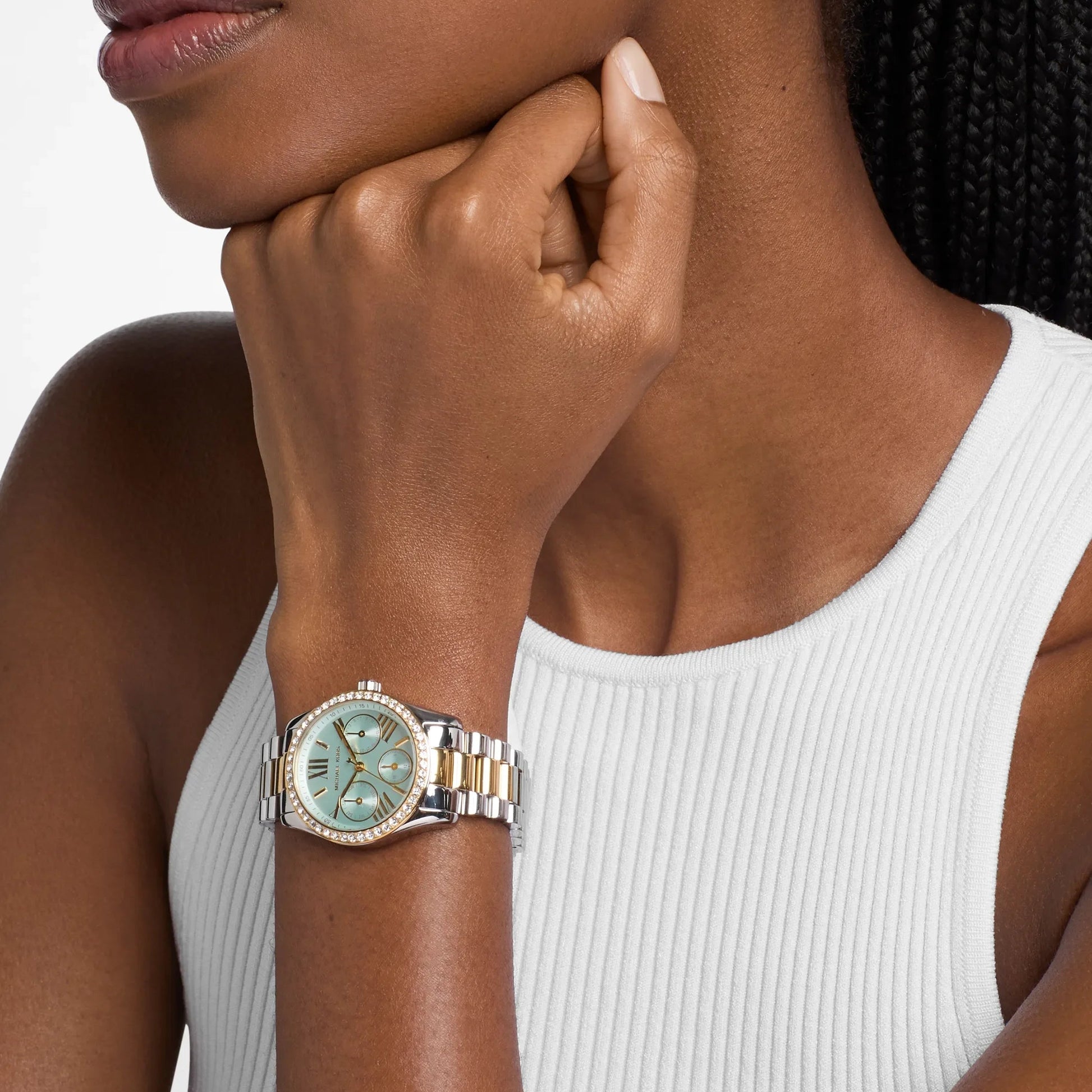 Michael Kors Lexington Pavé Light Green Dial Ladies Two-Tone Watch