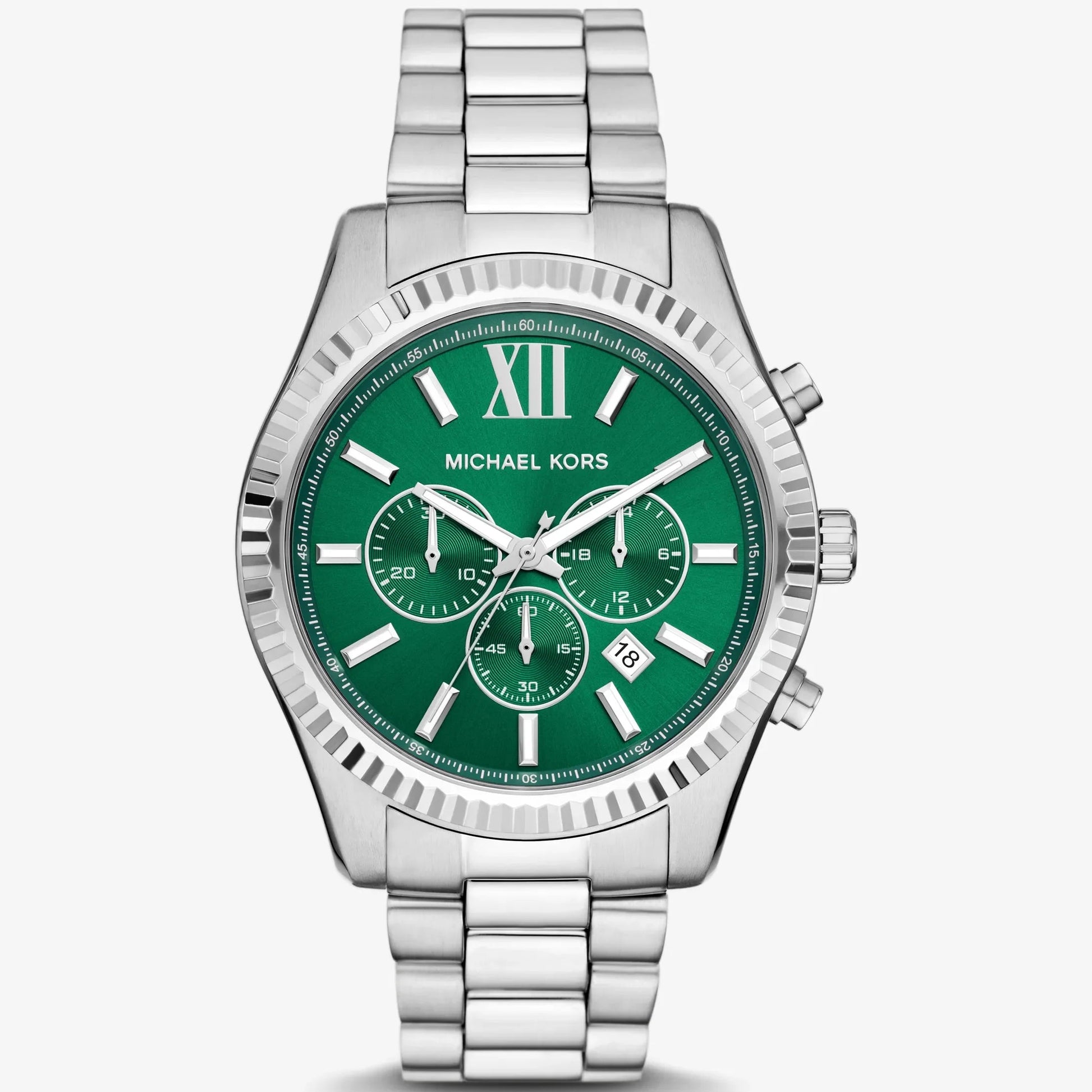 MK OVERSIZED LEXINGTON CHRONOGRAPH GREEN DIAL GENTS STAINLESS STEEL WATCH