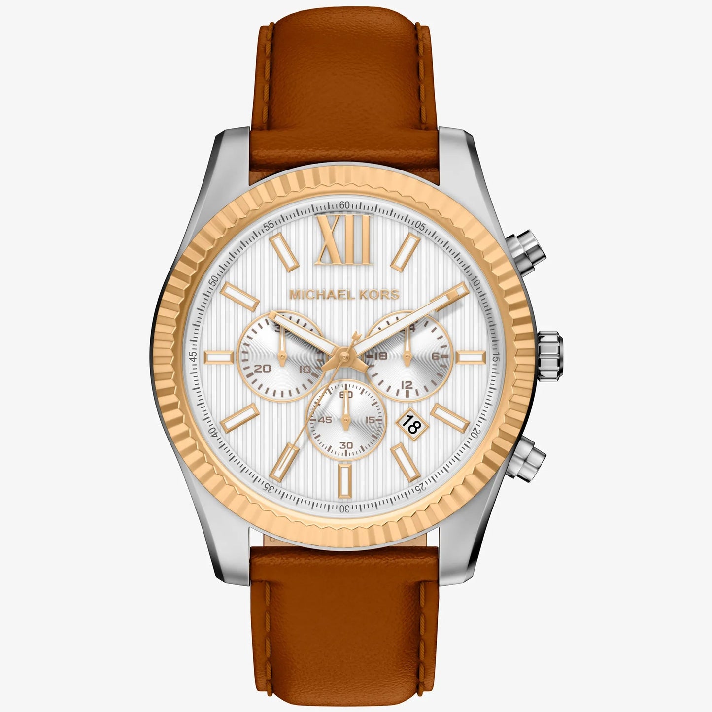 MK OVERSIZED LEXINGTON GENTS BROWN LEATHER WATCH