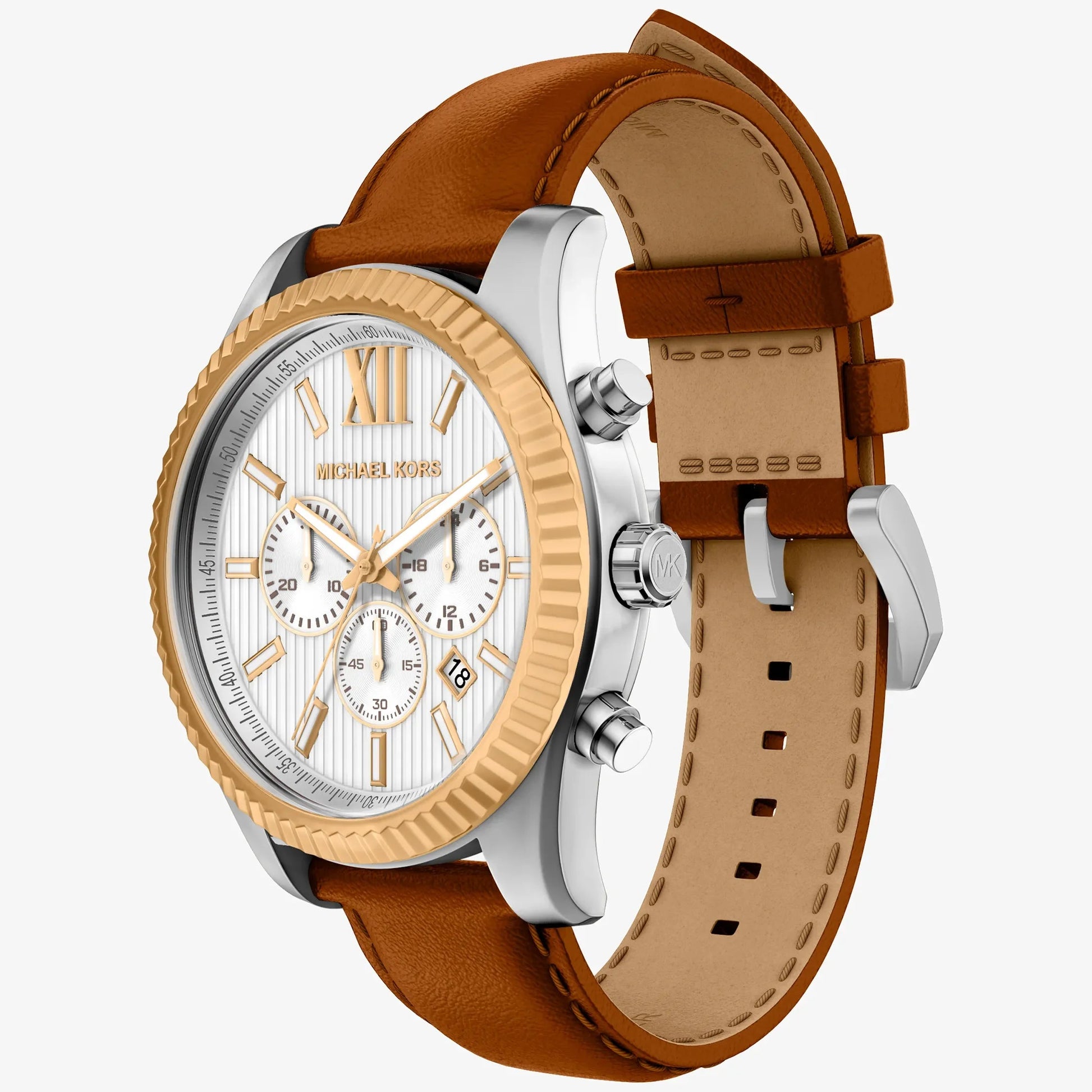 MK OVERSIZED LEXINGTON GENTS BROWN LEATHER WATCH