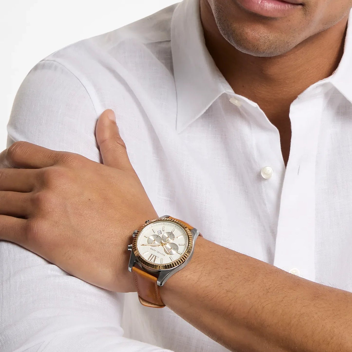 MK OVERSIZED LEXINGTON GENTS BROWN LEATHER WATCH