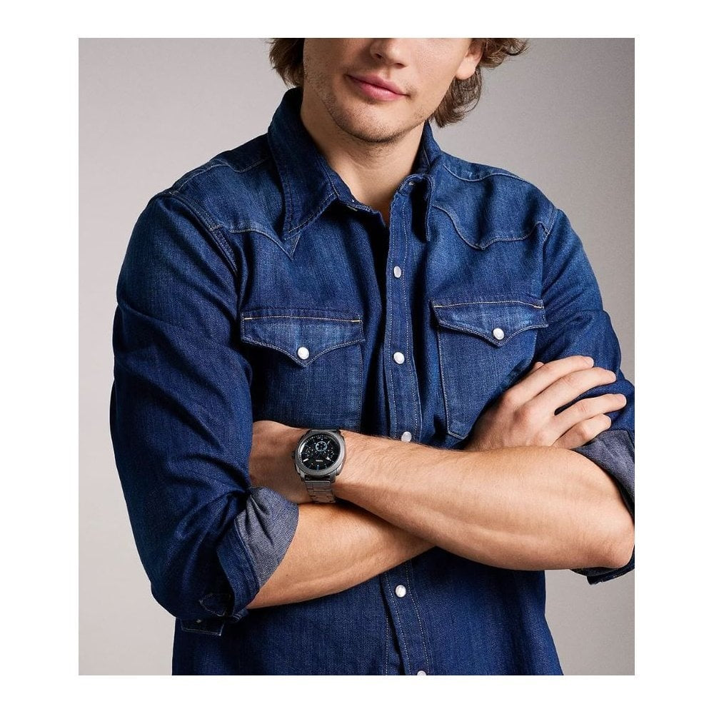 Machine Chronograph, Black & Blue Dial, Smoke Gents Stainless Steel Watch