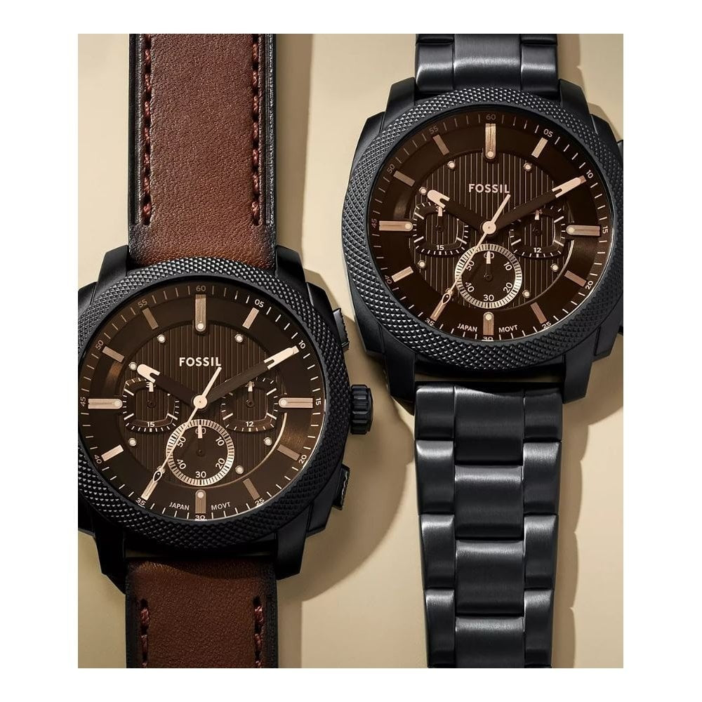 Machine Chronograph, Brushed Black Dial, Gents Black Stainless Steel Watch