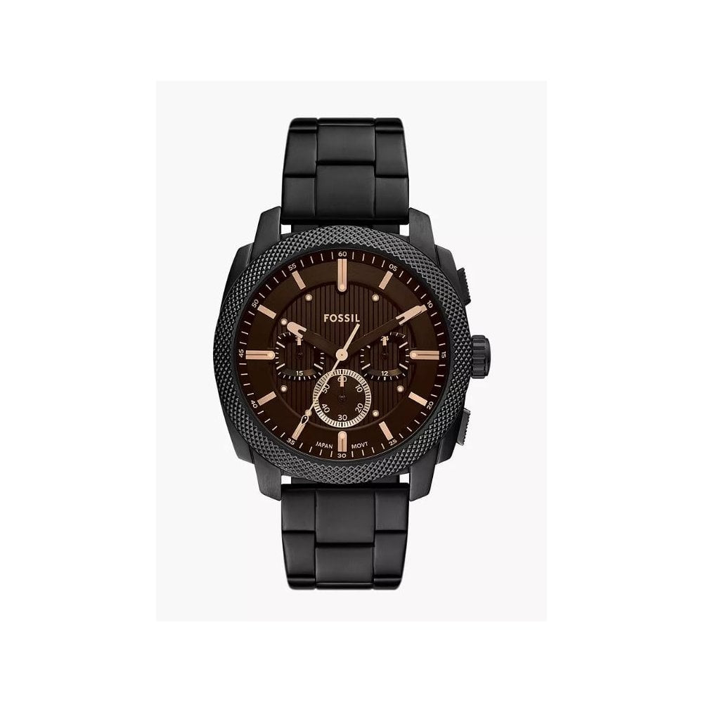 Machine Chronograph, Brushed Black Dial, Gents Black Stainless Steel Watch