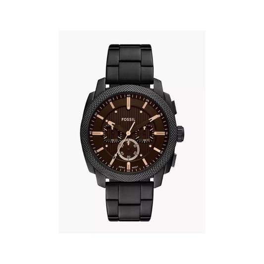 Machine Chronograph, Brushed Black Dial, Gents Black Stainless Steel Watch