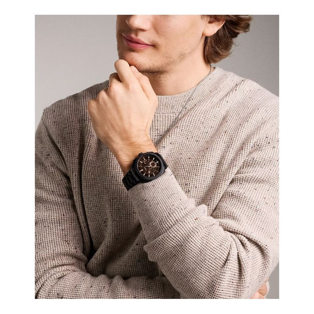 Machine Chronograph, Brushed Black Dial, Gents Black Stainless Steel Watch