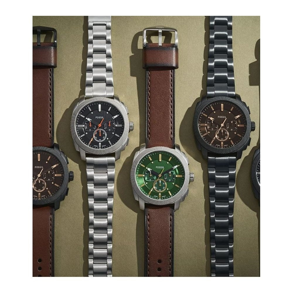 Machine Chronograph, Green Dial, Gents Brown Leather Watch