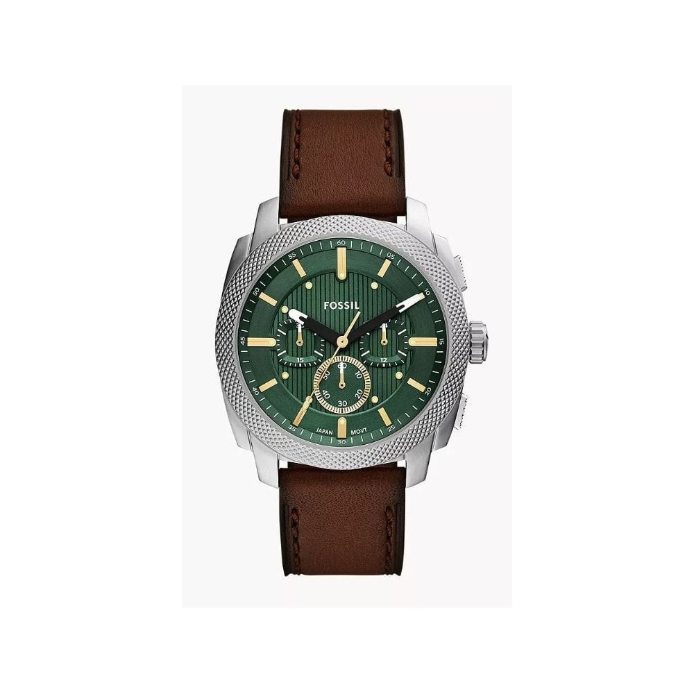Machine Chronograph, Green Dial, Gents Brown Leather Watch