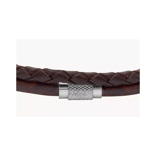 Machine Knurled Texture Brown Leather Multi-Strand Bracelet