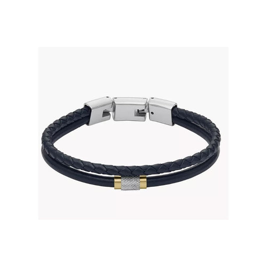 Machine Knurled Texture Navy Leather Multi-Strand Bracelet
