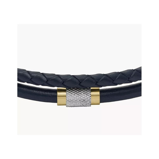Machine Knurled Texture Navy Leather Multi-Strand Bracelet