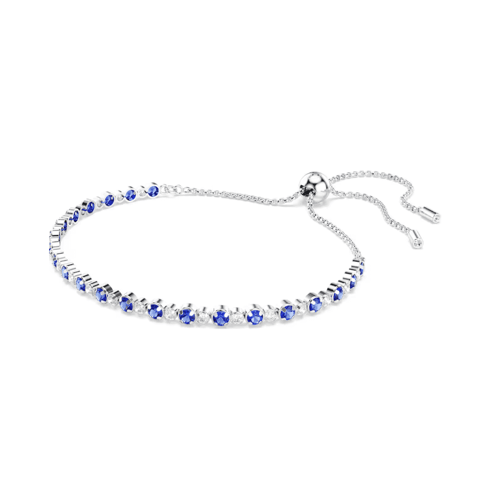Matrix Tennis bracelet Mixed round cuts, Blue, Rhodium plated