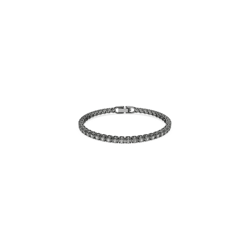 Matrix Tennis bracelet, Round cut, Gray, Ruthenium plated