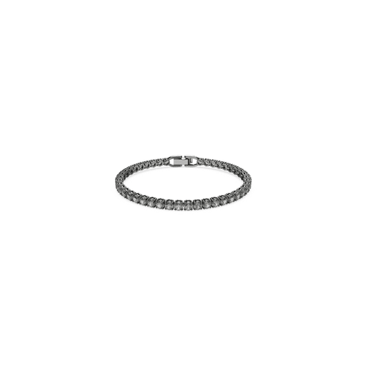 Matrix Tennis bracelet, Round cut, Gray, Ruthenium plated