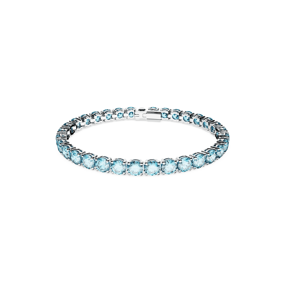 Matrix Tennis bracelet, Round cut, Medium, Blue, Rhodium plated