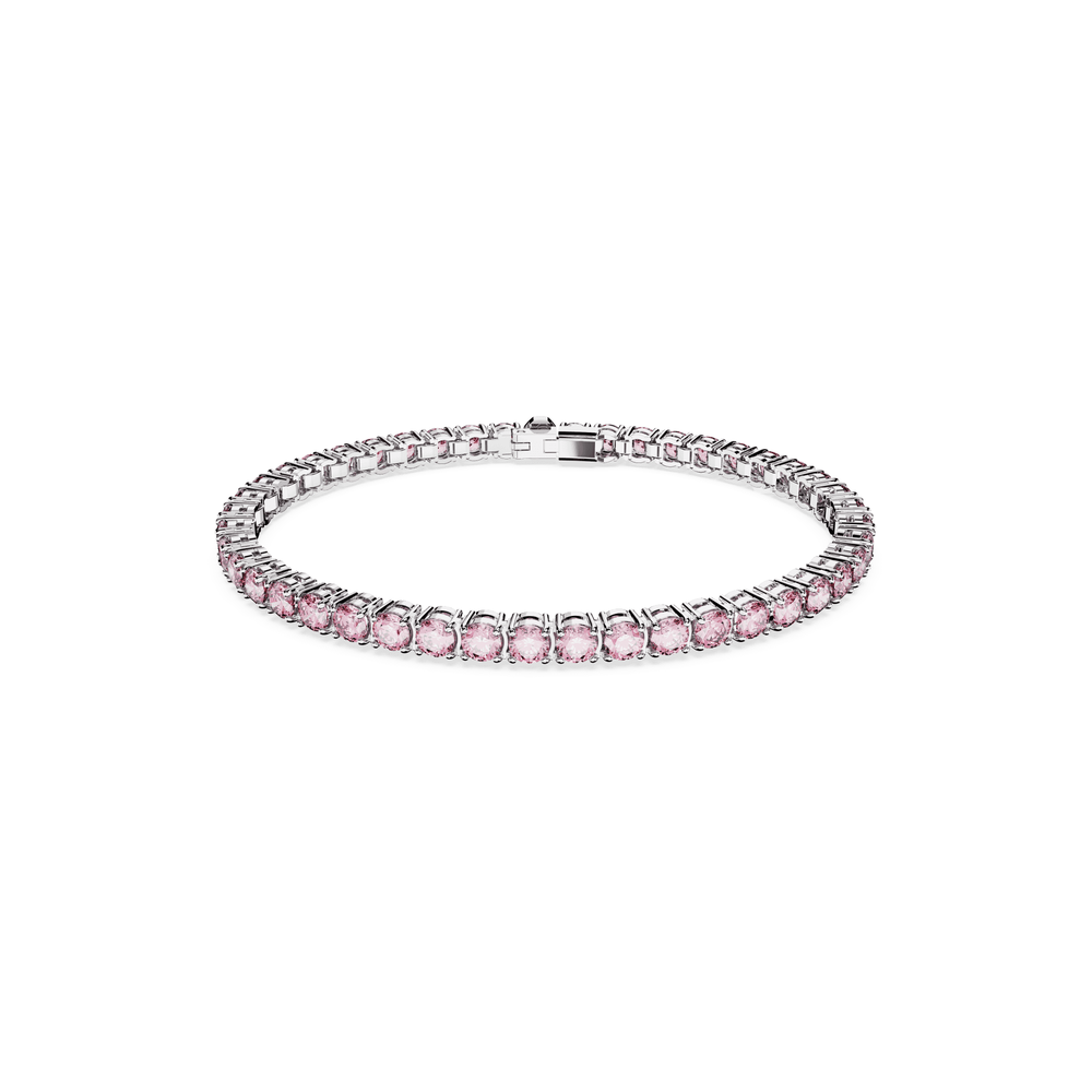 Matrix Tennis bracelet, Round cut, Small, Pink, Rhodium plated