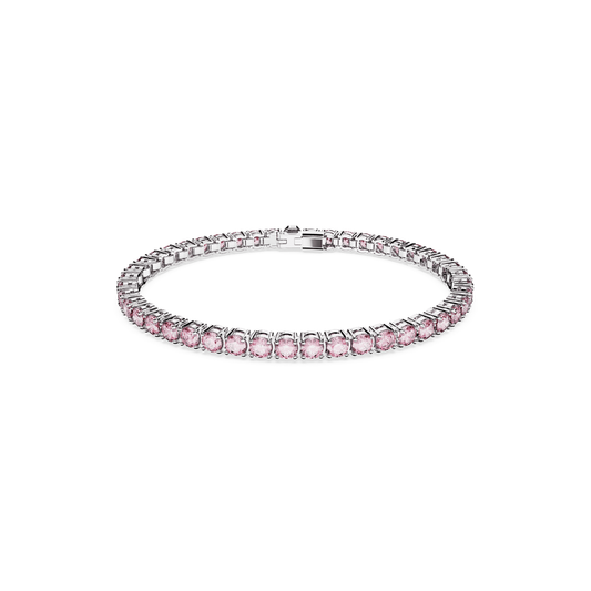 Matrix Tennis bracelet, Round cut, Small, Pink, Rhodium plated