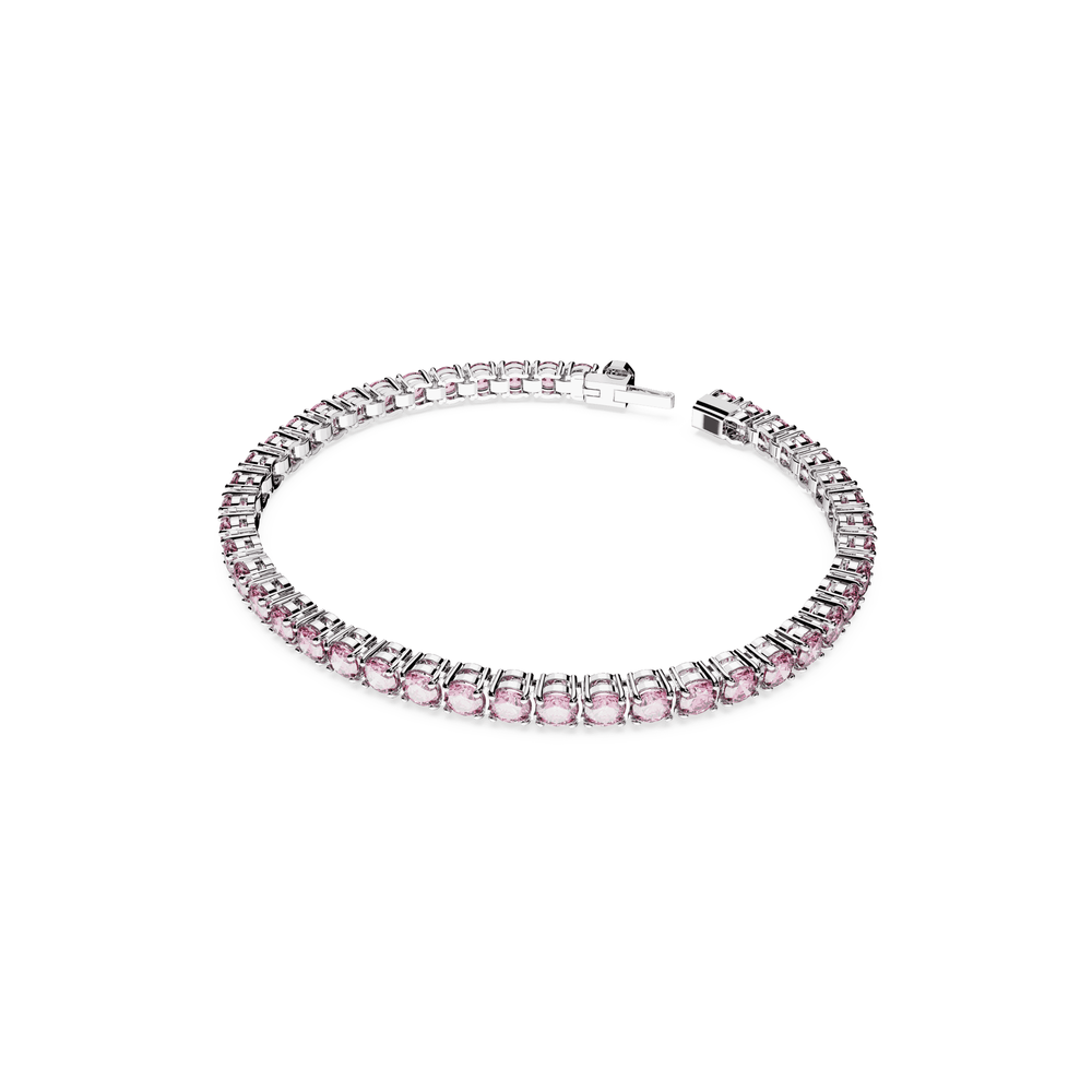 Matrix Tennis bracelet, Round cut, Small, Pink, Rhodium plated