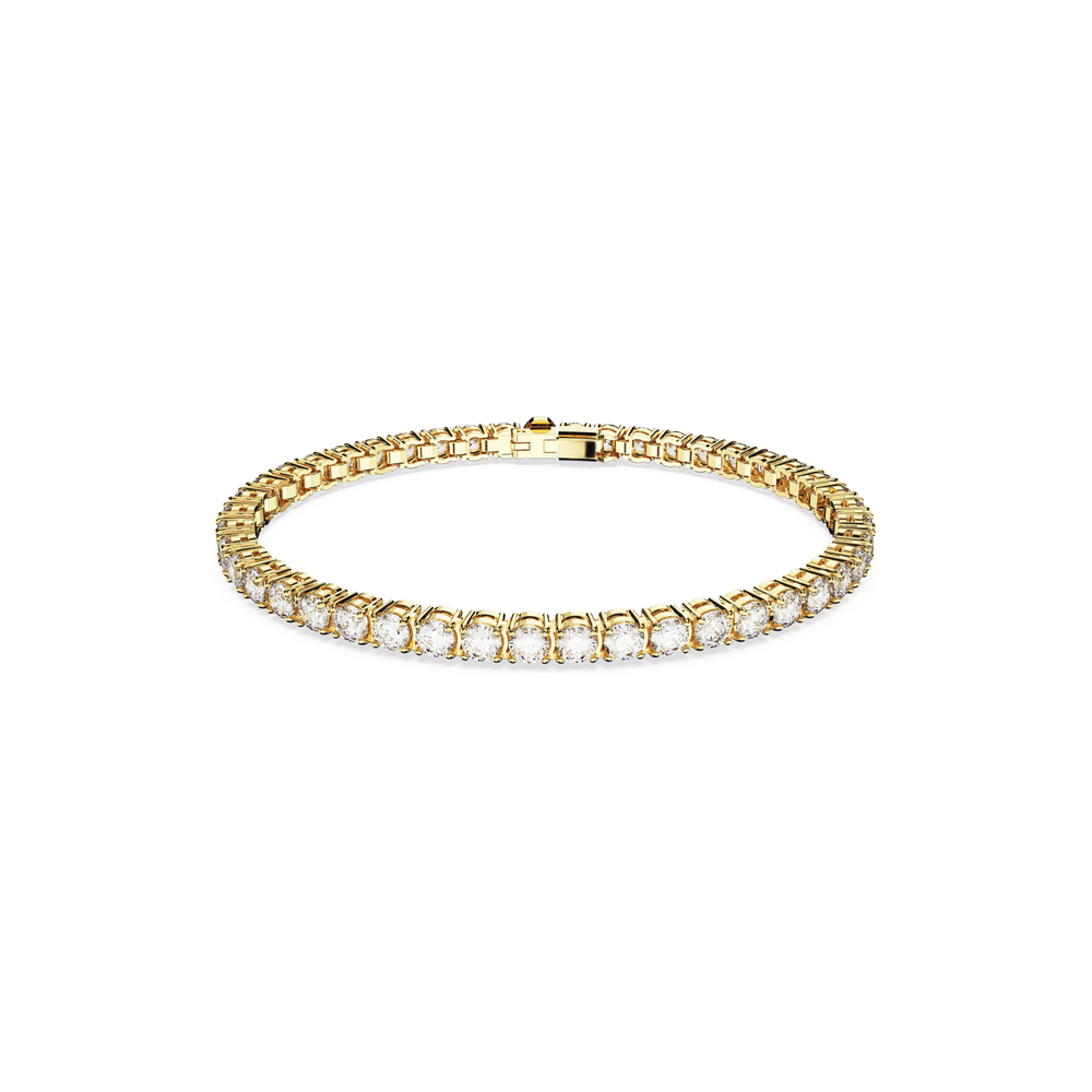 Matrix Tennis bracelet, Round cut, Small, White, Gold-tone plated