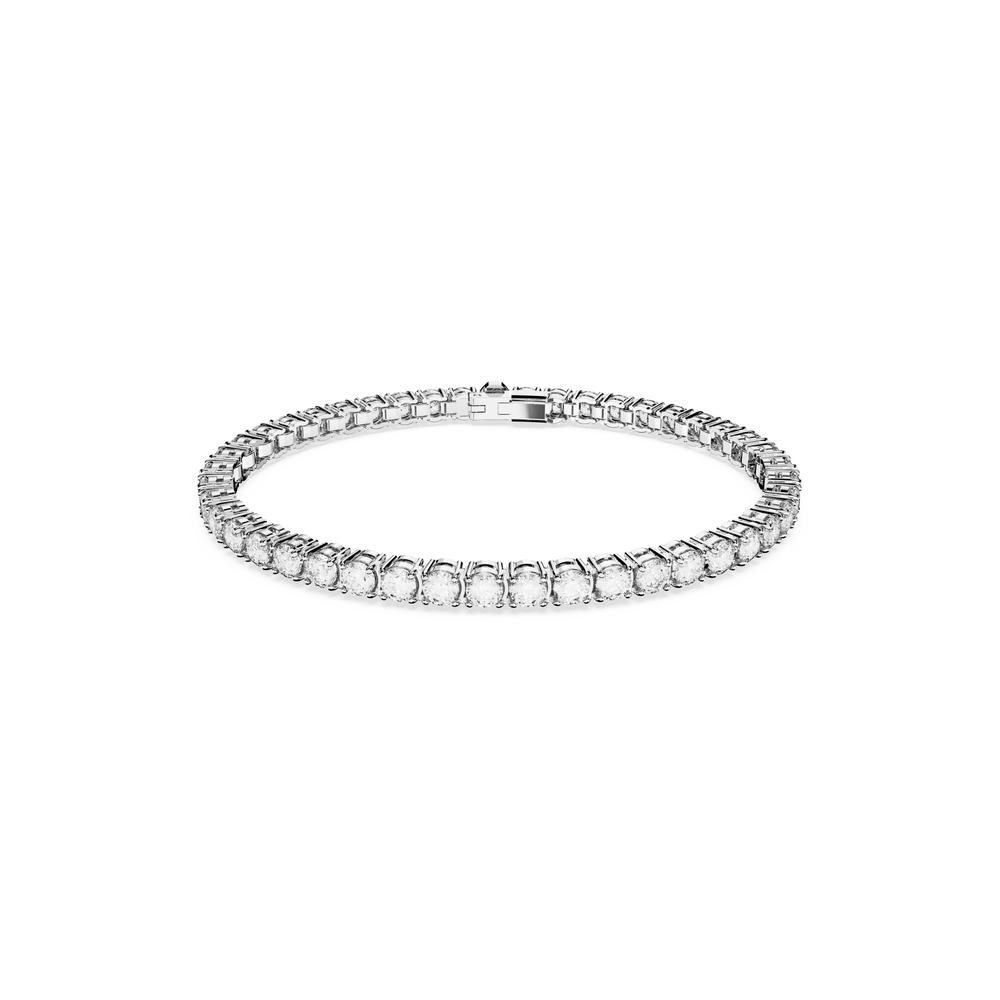 Matrix Tennis bracelet, Round cut, Small, White, Rhodium plated