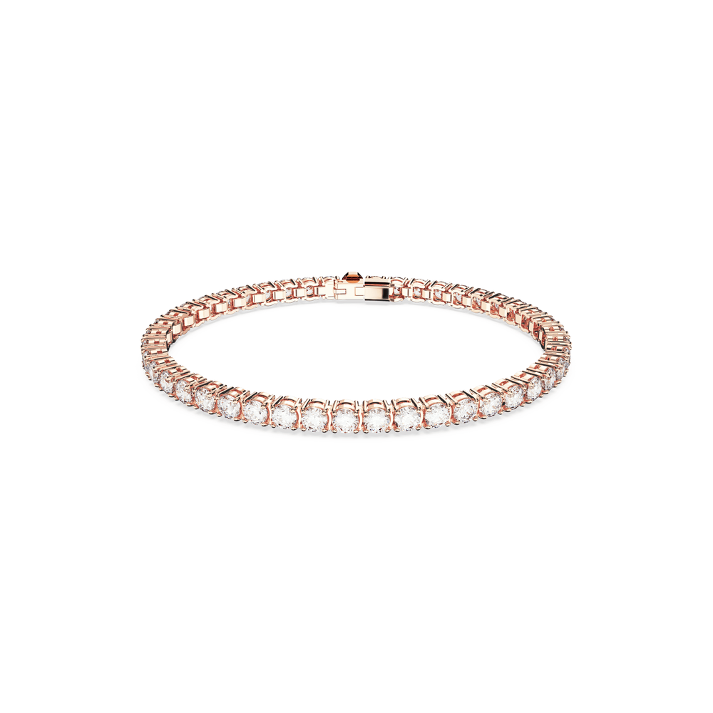 Matrix Tennis bracelet, Round cut, Small, White, Rose gold-tone plated