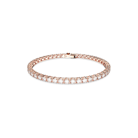 Matrix Tennis bracelet, Round cut, Small, White, Rose gold-tone plated