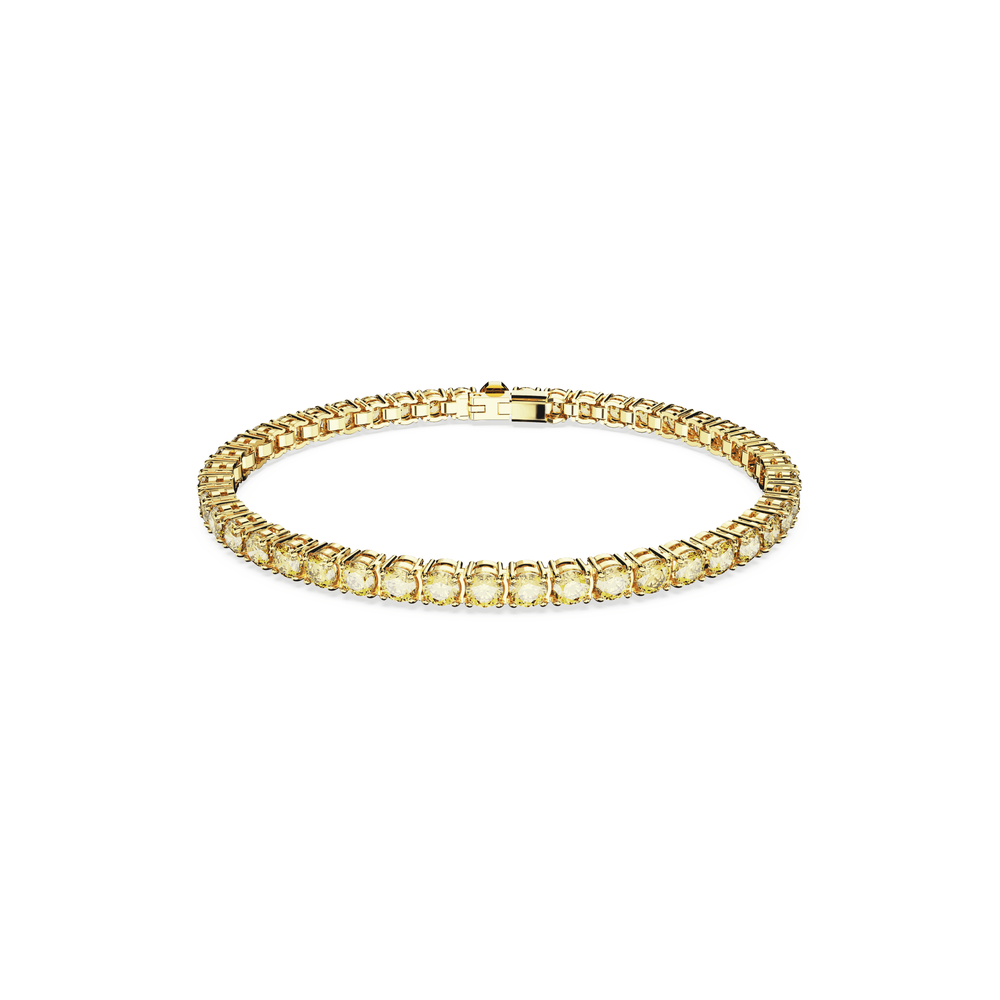 Matrix Tennis bracelet, Round cut, Small, Yellow, Gold-tone plated