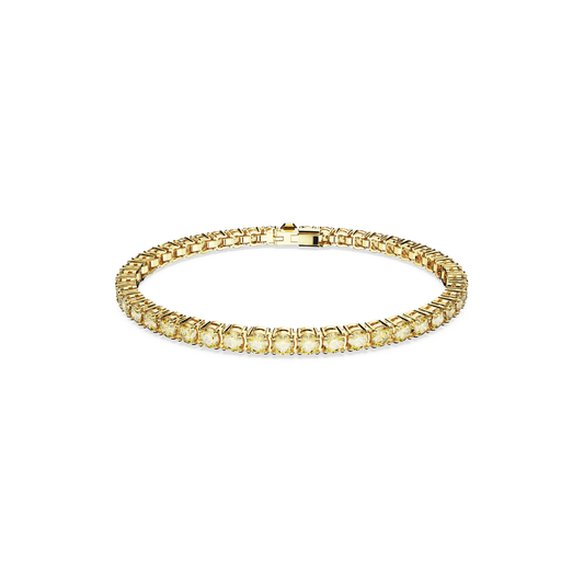 Matrix Tennis bracelet, Round cut, Small, Yellow, Gold-tone plated