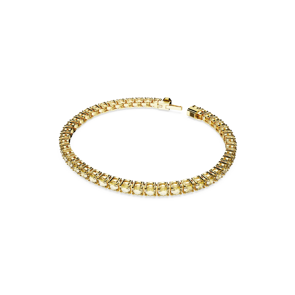 Matrix Tennis bracelet, Round cut, Small, Yellow, Gold-tone plated