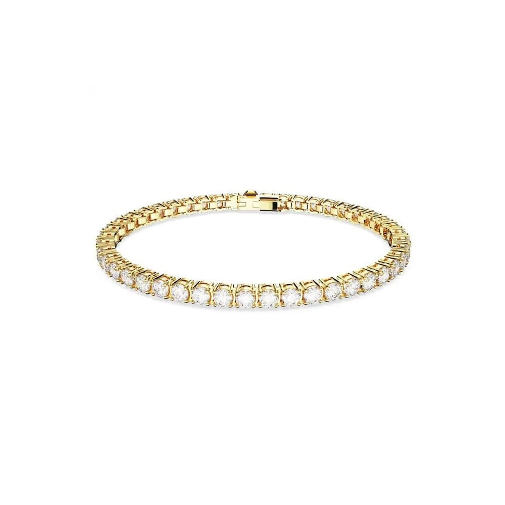 Matrix Tennis bracelet Round cut, White, Gold-tone plated