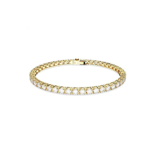 Matrix Tennis bracelet Round cut, White, Gold-tone plated