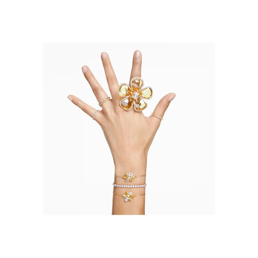 Matrix Tennis bracelet Round cut, White, Gold-tone plated