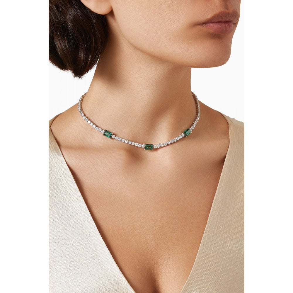 Matrix Tennis necklace Mixed cuts, Green, Rhodium plated