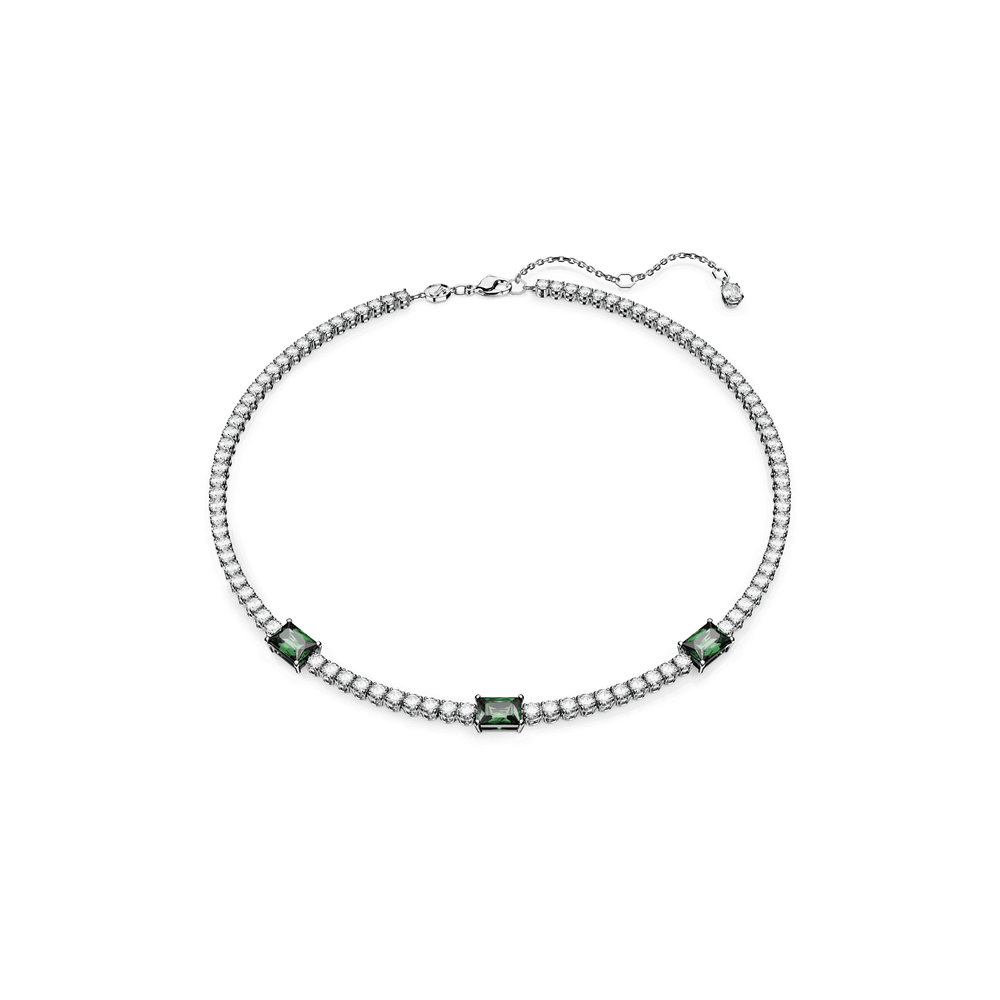 Matrix Tennis necklace Mixed cuts, Green, Rhodium plated
