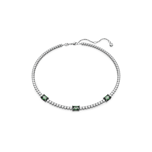 Matrix Tennis necklace Mixed cuts, Green, Rhodium plated