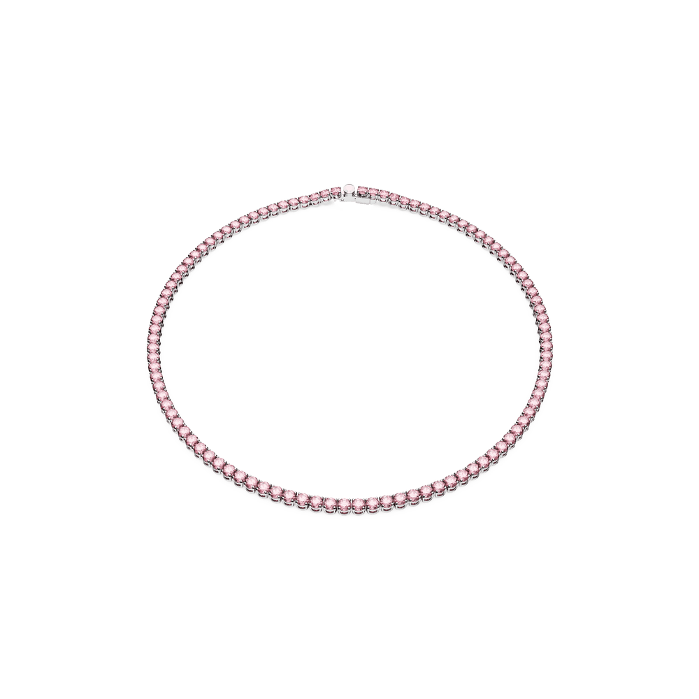 Matrix Tennis necklace, Round cut, Small, Pink, Rhodium plated