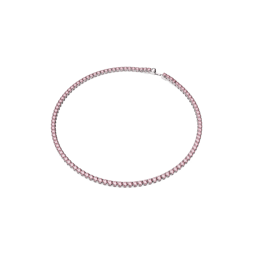 Matrix Tennis necklace, Round cut, Small, Pink, Rhodium plated