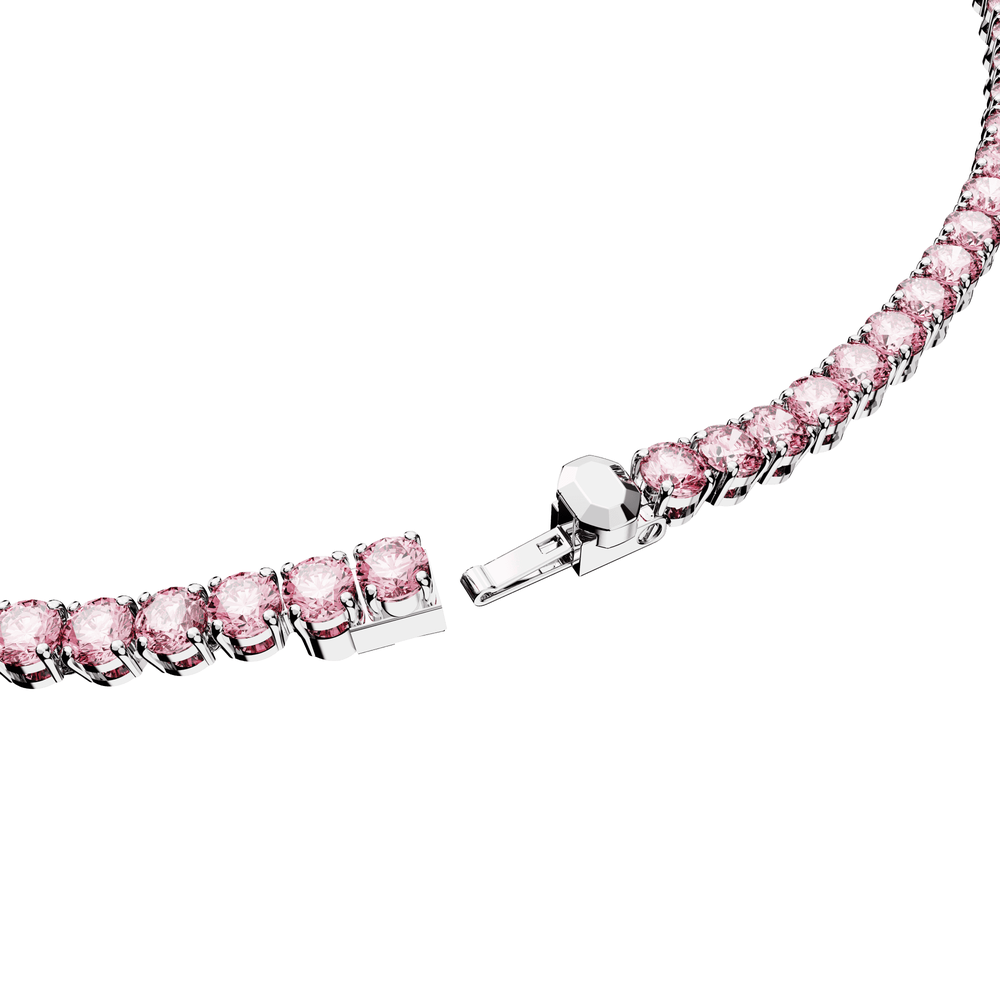 Matrix Tennis necklace, Round cut, Small, Pink, Rhodium plated