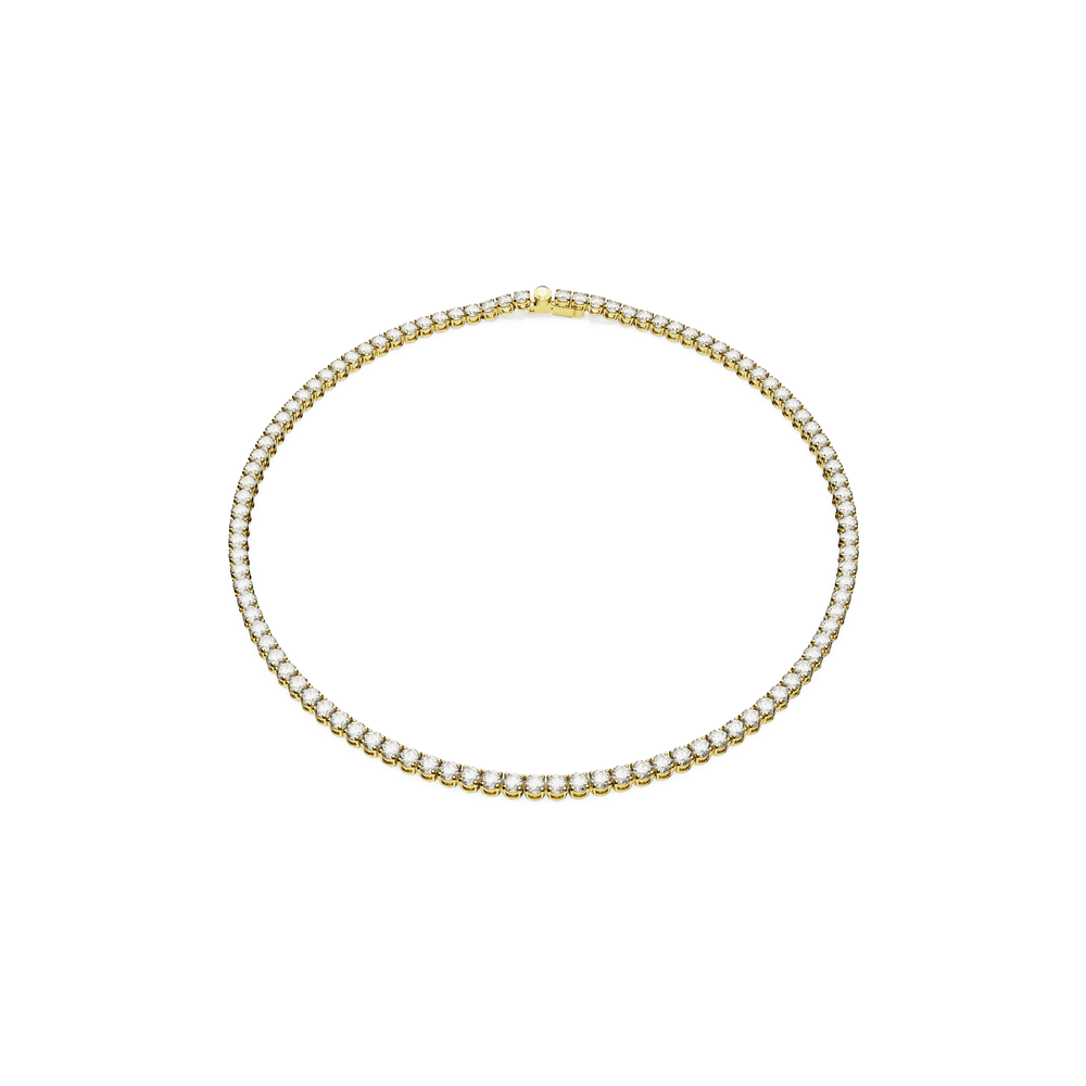 Matrix Tennis necklace, Round cut, Small, White, Gold-tone plated
