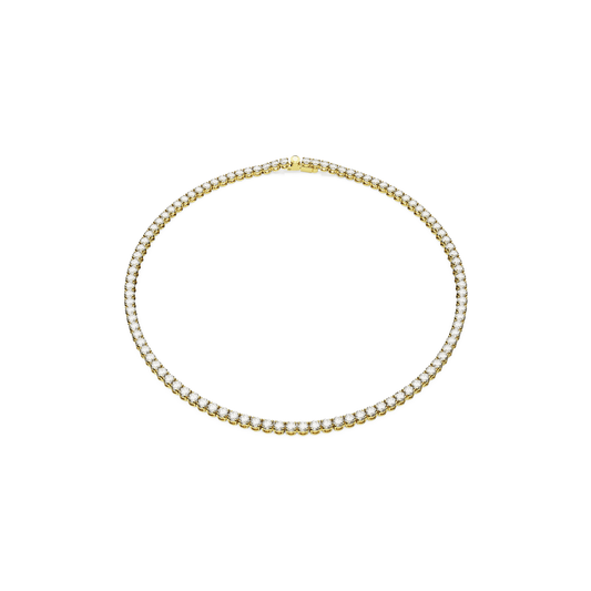 Matrix Tennis necklace, Round cut, Small, White, Gold-tone plated
