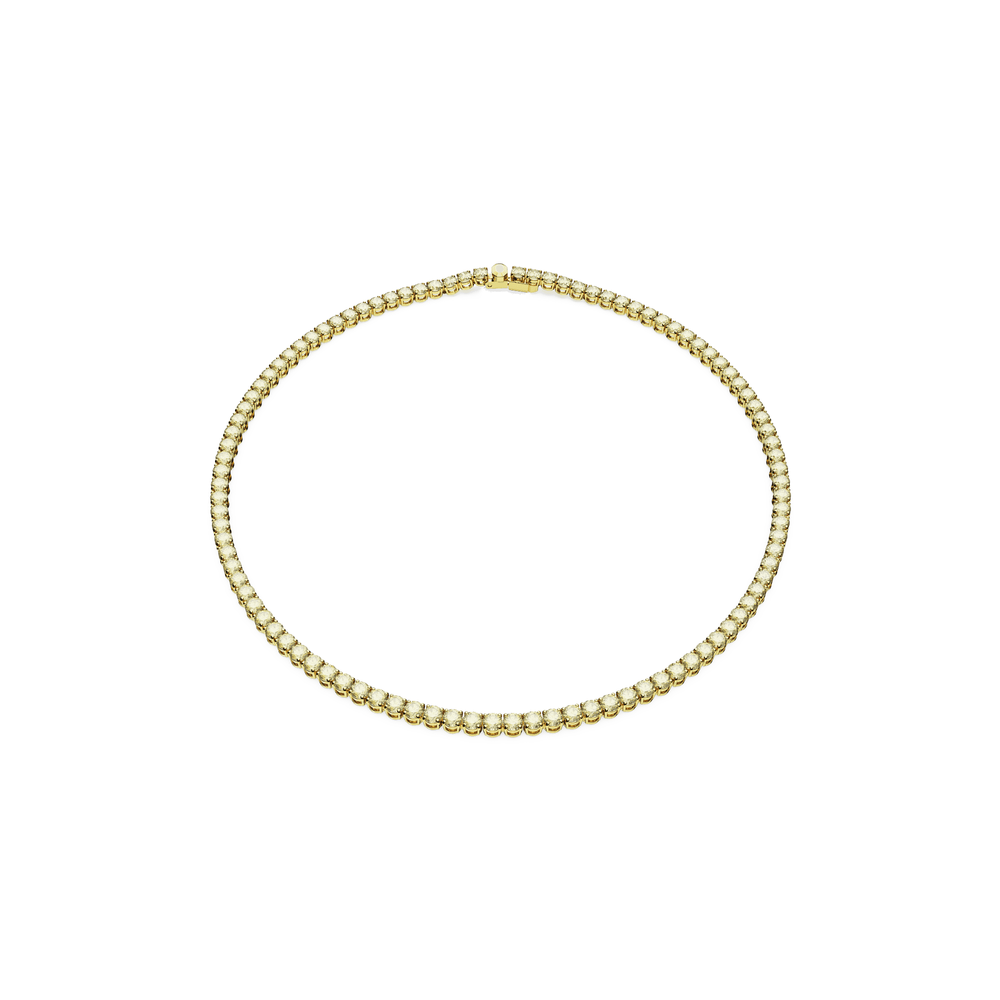 Matrix Tennis necklace, Round cut, Small, Yellow, Gold-tone plated