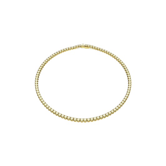 Matrix Tennis necklace, Round cut, Small, Yellow, Gold-tone plated